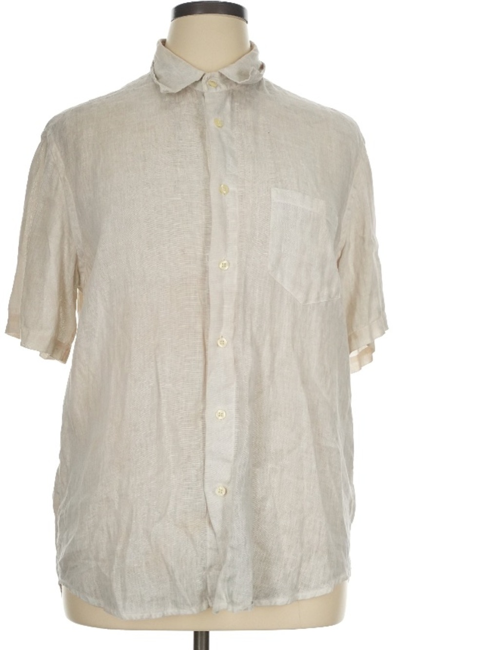 120% Lino short-sleeve button-down shirt in a natural sand/beige colorway